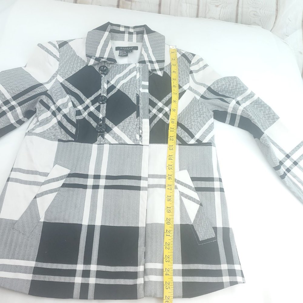 Sandro Sportswear Womens Black Cream Plaid Double Breasted Blazer Jacket…